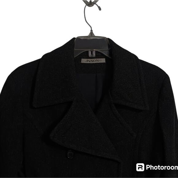 Vintage wool pea coat trench medium sz 8 dark charcoal gray double breasted - Picture 4 of 9